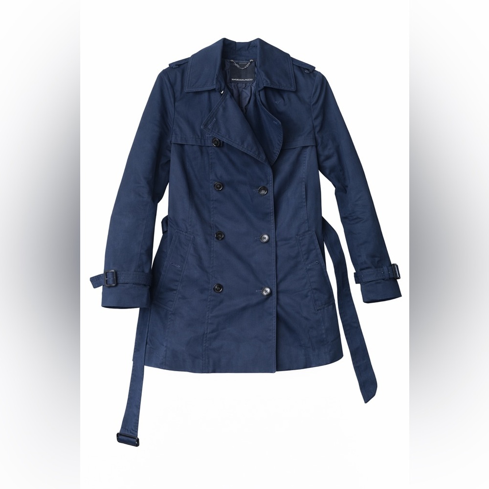 Banana Republic Navy Belted Trench Coat XS Double Breasted Classic EUC - Picture 3 of 16